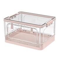 Ящик пластиковый складной прозрачный, дно розовое, 490х360х280 мм, с колесиками в Новокузнецке