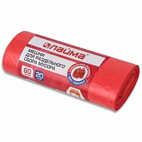 Мешки для мусора 60 л, красный, в рулоне 20 шт., ПНД, 10 мкм, 680х580 мм, LAIMA, 606702 в Новокузнецке