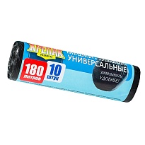 Мешки для мусора 180 л, с ушками, черные, в рулоне 10 шт., ПНД, 20 мкм, 1150х800 мм, Крепак, 4607075710498 в Новокузнецке