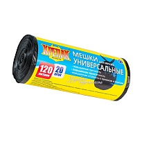 Мешки для мусора 120 л, черные, в рулоне 20 шт., ПНД, 15 мкм, 1100х700 мм, Крепак, 4607075710207 в Новокузнецке