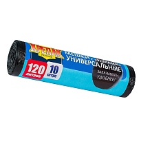 Мешки для мусора 120 л, с ушками, черные, в рулоне 10 шт., ПНД, 15 мкм, 1100х700 мм, Крепак, 4607075710474 в Новокузнецке