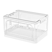 Ящик пластиковый складной прозрачный, дно белое, 360х235х230 мм, с колесиками