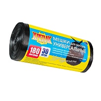 Мешки для мусора 180 л, черные, в рулоне 30 шт., ПНД, 20 мкм, 1150х800 мм, Крепак, 4607075710139 в Новокузнецке