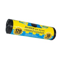 Мешки для мусора 120 л, с ушками, черные, в рулоне 10 шт., ПНД, 13 мкм, 1050х680 мм, Крепакоф, 4607075710252 в Новокузнецке