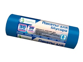 Мешки для мусора 30 л, синие, в рулоне 20 шт., ПНД, 7 мкм, 600х500 мм, MIRPACK Classik, 302041 в Новокузнецке
