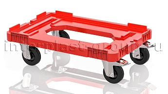 Тележка пластиковая с отверстием 2 колеса с тормозом усиленная красная в Новокузнецке Тележка пластиковая с отверстием 2 колеса с тормозом усиленная красная в Новокузнецке