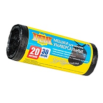 Мешки для мусора 20 л, черные, в рулоне 30 шт., ПНД, 10 мкм, 550х440 мм, Крепак, 4607075710092 в Новокузнецке