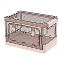 Ящик пластиковый складной прозрачный коричневый, дно розовое, 360х235х230 мм, с колесиками в Новокузнецке